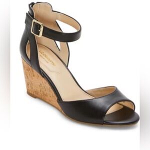 Liz Claiborne Black Cork Wedge Sandals Memory Foam Ankle Strap Size 11 NWT